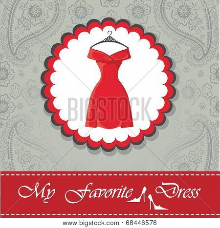 Label With Little Red Dress.paisley Lace Background