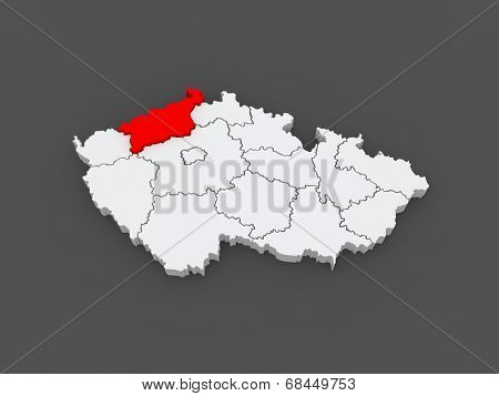 Map of Usti region. Czech Republic. 3d