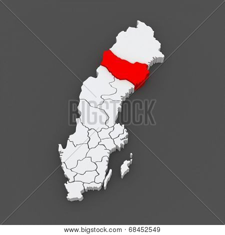 Map of Vasterbotten. Sweden. 3d