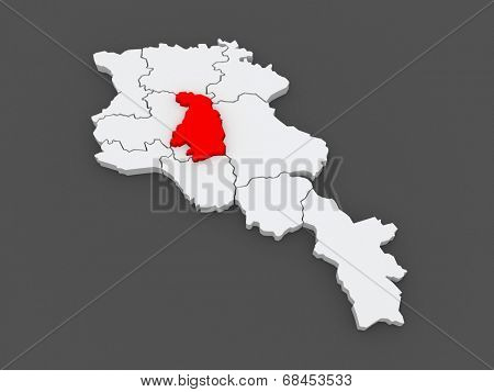Map of Kotayk. Armenia. 3d