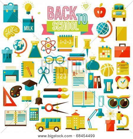 set of flat school icons.