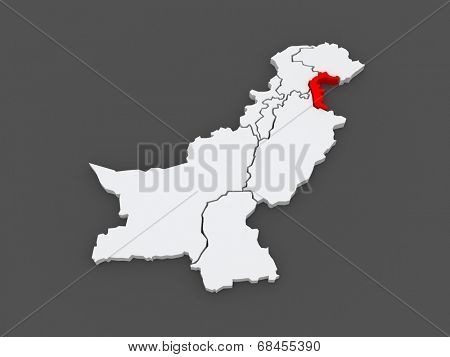 Map of Azad Kashmir. Pakistan. 3d