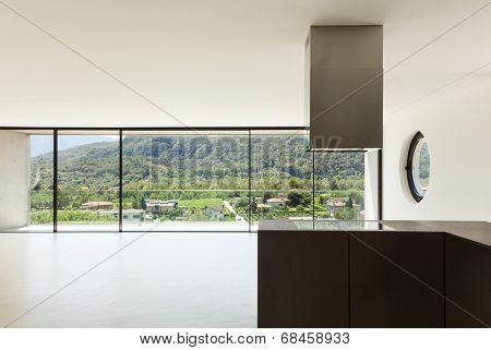 House, interior, modern architecture, kitchen view
