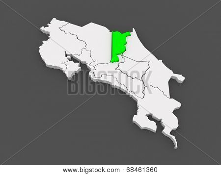 Map of Heredia. Costa Rica. 3d