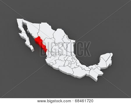 Map of Sinaloa. Mexico. 3d