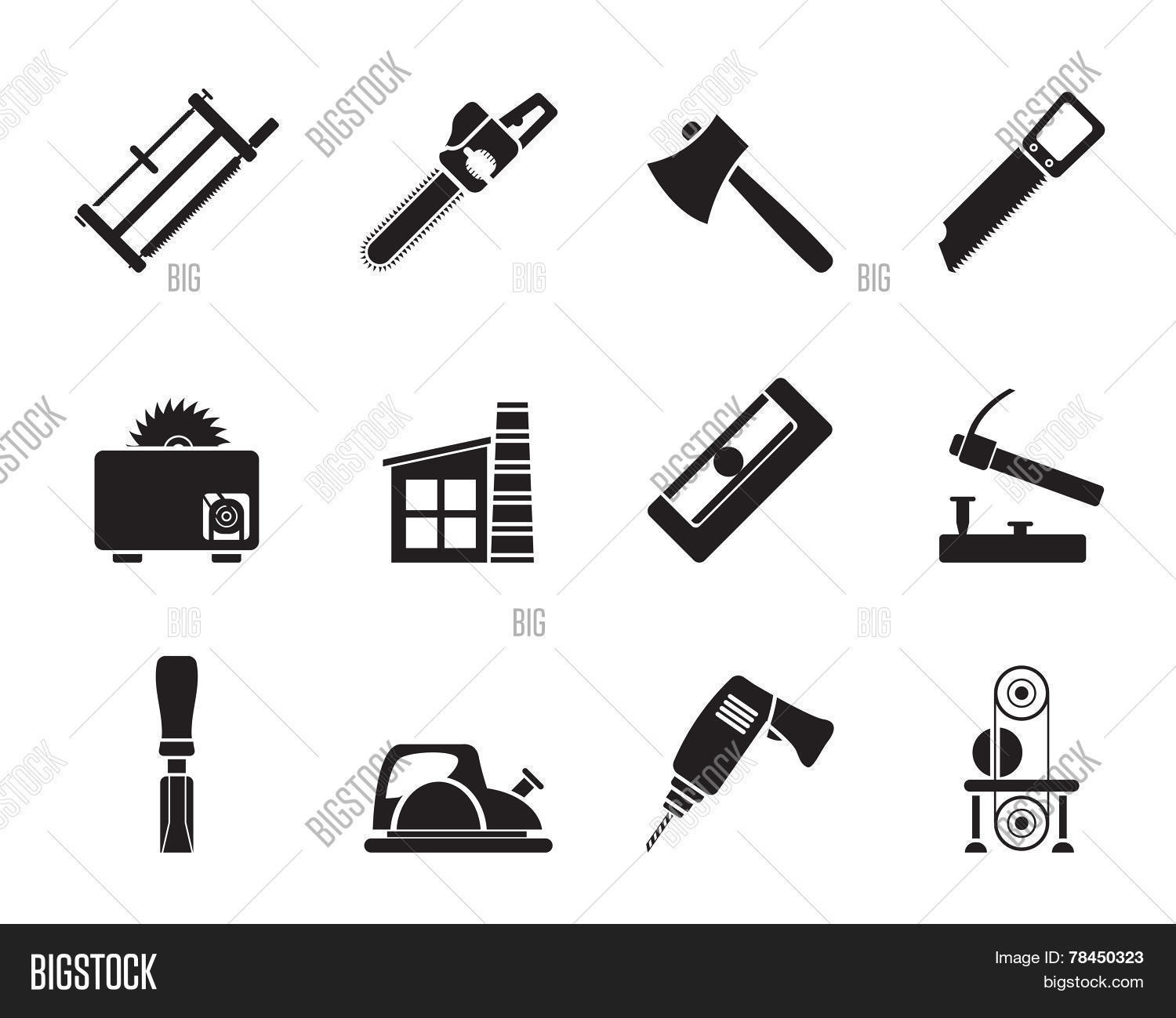 Silhouette Woodworking Industry And Tools Icons Silhouette Woodworking Industry And Tools Icons