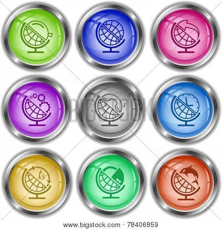 School globe set. Vector internet buttons.