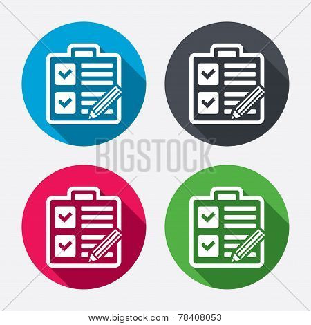 Checklist sign icon. Control list symbol.