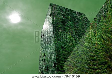 Modern Building Covered With Forest