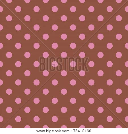 Tile vector pattern with pink polka dots on brown background