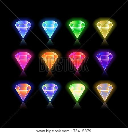 bright  star rounded hexagon  gem set in vector