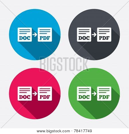 Export DOC to PDF icon. File document symbol.