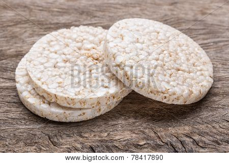 Galette Rice With Few Calories. On Wood Texture.