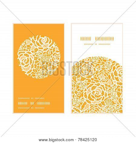 Vector golden lace roses vertical round frame pattern business cards set