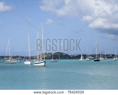 View of Simpson Bay and boats, St Martin, Caribbean