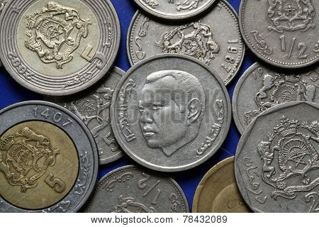 Coins of Morocco. King Mohammed VI of Morocco depicted in the Moroccan dirham coins.