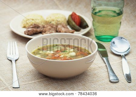 Vegetable Soup And Pork Tenderlion