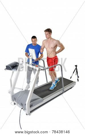 Sports Scientist Doing Performance Assessment. Modern Technology.