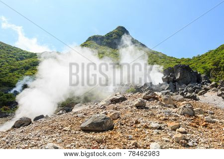 Owakudani Valley ( Volcanic Valley With Active Sulphur And Hot Springs In Hakone, Kanagawa , Japan)