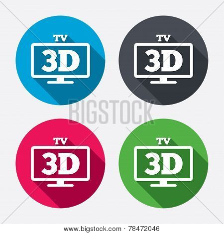 3D TV sign icon. 3D Television set symbol.