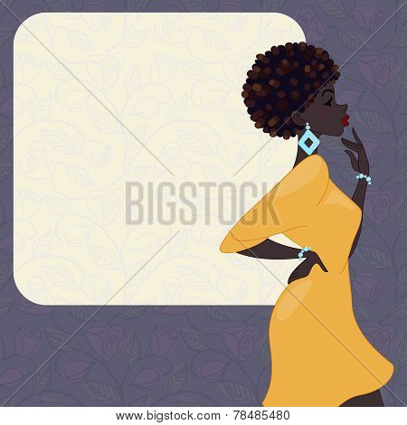 Dark-skinned woman on a purple background