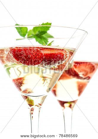 Strawberry Cocktail With Berry In Martini Glass