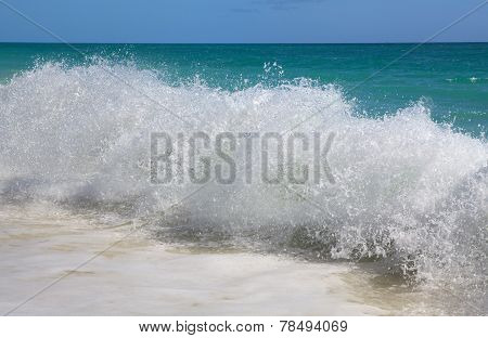 Waves of the Caribbean Sea. Playa los Cocos. Cayo Largo. Cuba.