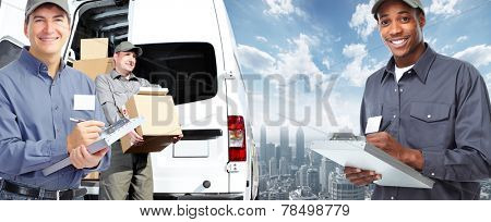 African-American postman. Delivery and shipping background