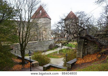 Tallinn fortification with towers in autumn