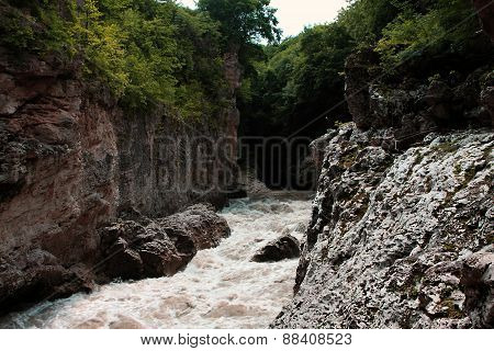 The Mountain River In The Gorge.