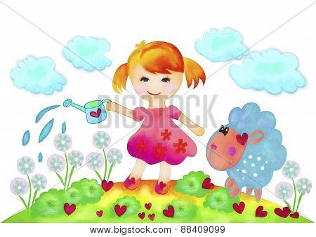 Girl And Flowers