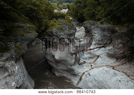 The Mountain River In The Gorge.