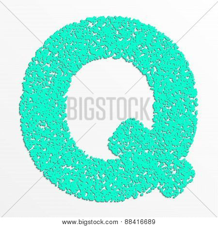 Vector multi color alphabet with grain texture, letter Q