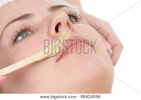 beauty salon, mustache depilation, facial skin treatment and care