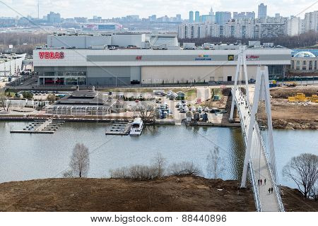 Krasnogorsk, Russia - April 18,2015. Pedestrian Bridge Is Built From Two Pylons, Each Measuring 41 M