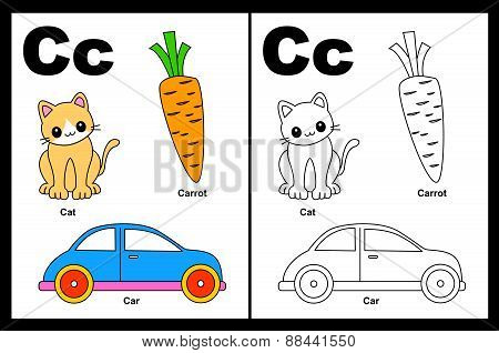 Kids Coloring Book Page Letter C