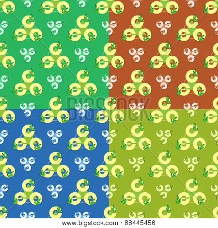 Set Green Eco Logo Seamless Parttern In Different Colors.