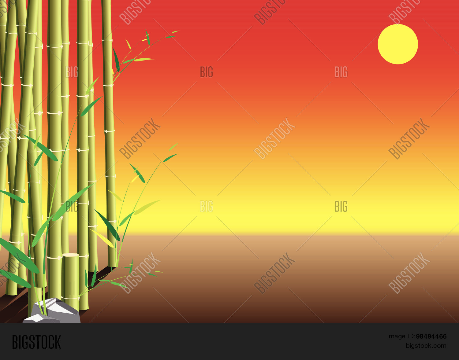 Bamboo Sunset Scene Vector & Photo (Free Trial) | Bigstock