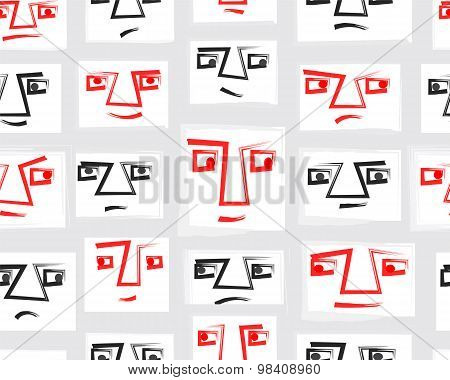 Original Vector Seamless Pattern With Faces. EPS10