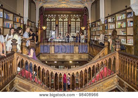 Porto, Portugal - July, 04: People Visiting Famous Bookstore Livraria Lello