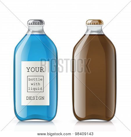 Set of glass bottles with a liquid