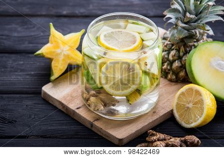 Infused Water Mix Of  Starfruit, Ginger, And Pineapple