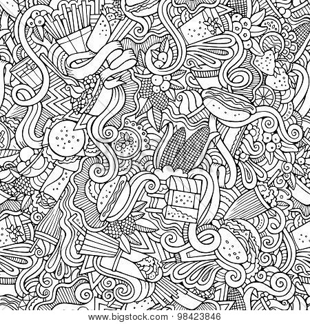 Cartoon vector hand-drawn Doodles on the subject of fast food