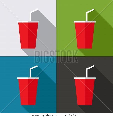 Flat Design Of Red Plastic Cup Isolated On Colorful Background