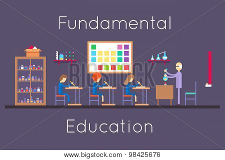 Chemistry education class room flat design