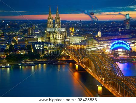 Bridge and old cathedral of Koln, Germany
