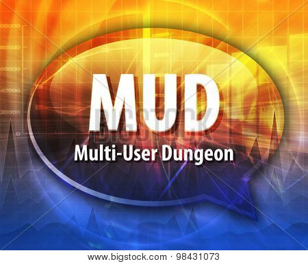 Speech bubble illustration of information technology acronym abbreviation term definition MUD Multi User Dungeon