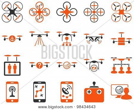 Air Drone And Quadcopter Tool Flat Icon Set