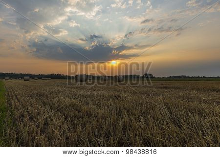 Sheaves of hay in the glow of the sunrise