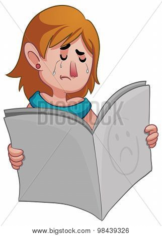 Sad Woman Holding A Newspaper